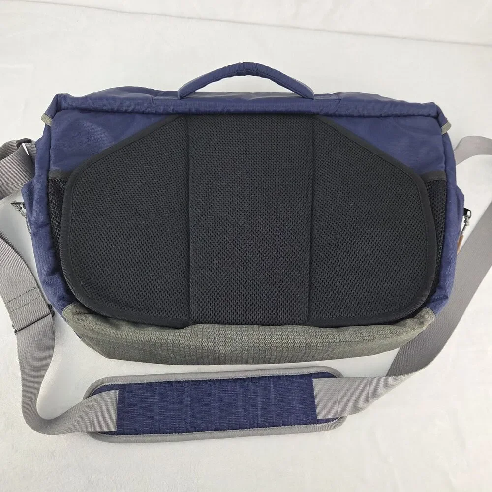 LL Bean Vintage Blue Gray Padded Laptop Messenger Shoulder Bag Briefcase